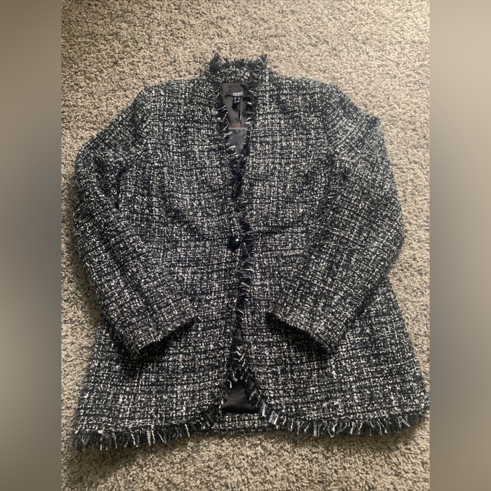 NWOT Dennis Basso Black and White Textured Blazer Coat - Picture 2 of 6